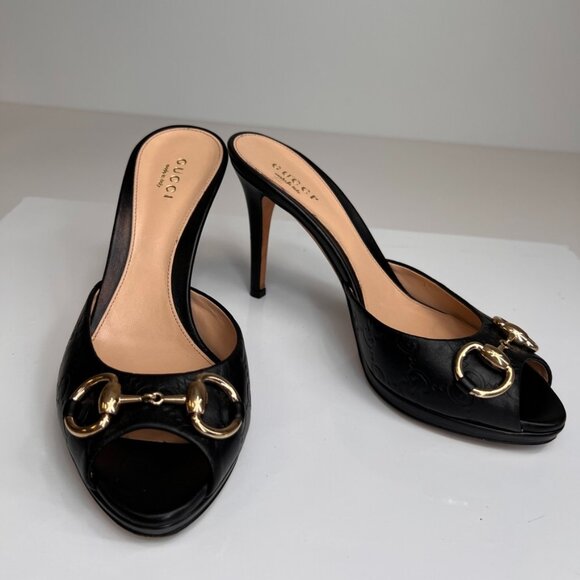 Gucci Sandal Women 36.5 Horsebit Emboss Leather Work Party Resort Italy Core Go - Picture 1 of 16